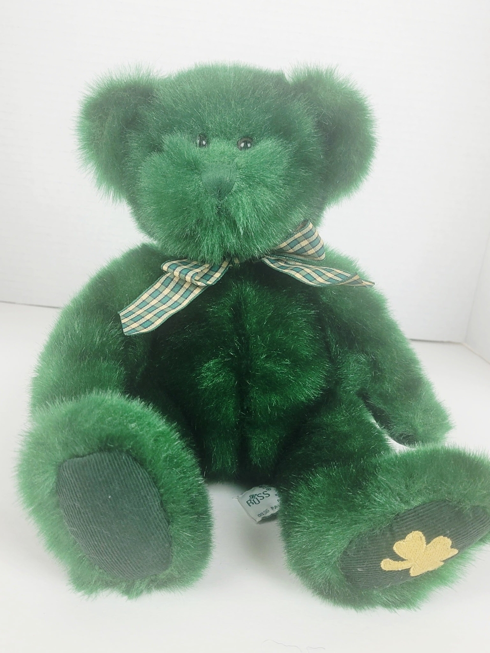 Vtg 2000~Russ Berrie 4972~Dublin Plush Green Bear~Retired~St Patricks Day~12"